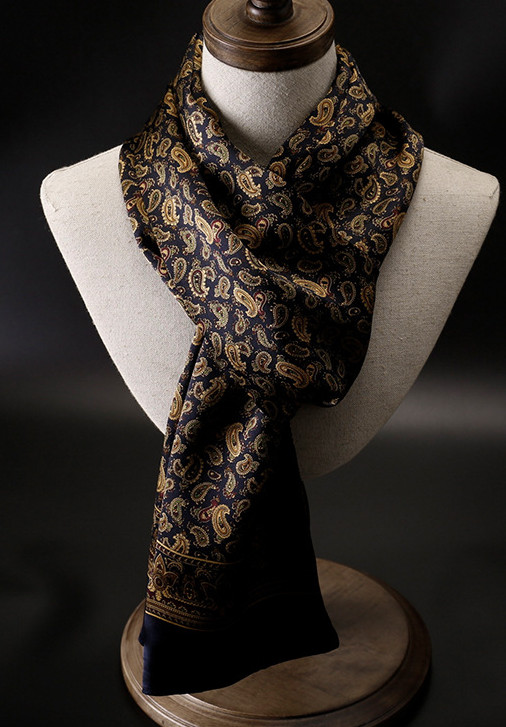 100% Silk Scarf men women neckerchief Wrap paisley floral black yellow
