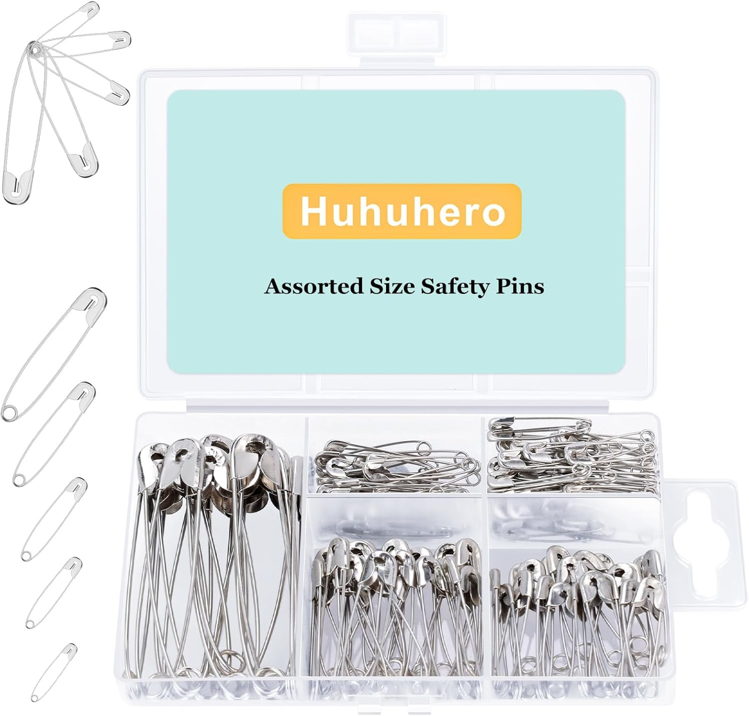 Huhuhero 160-Piece Nickel Plated Safety Pins for Sewing and Crafting Supplies