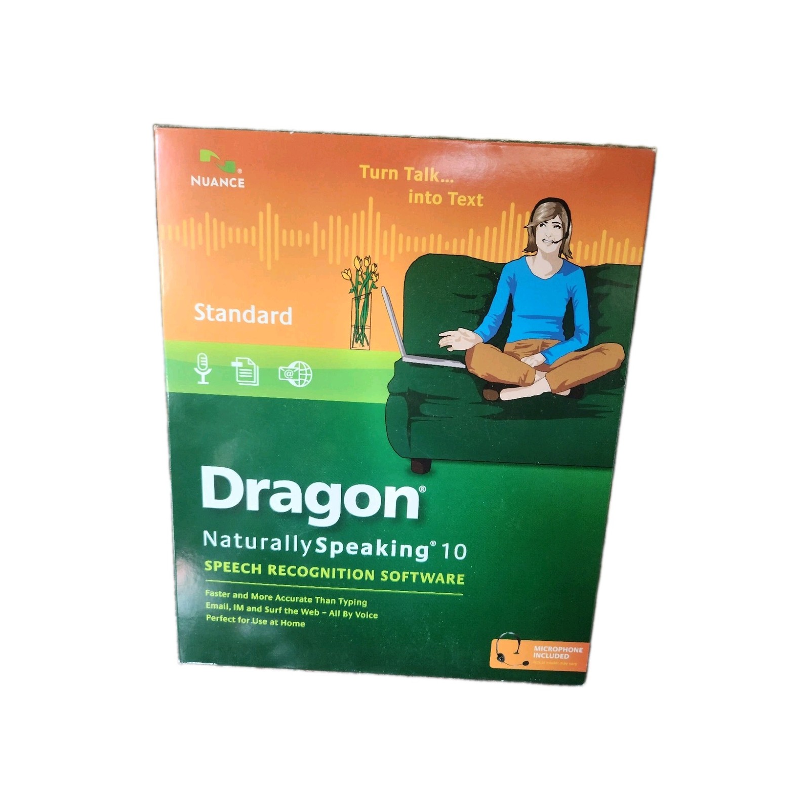 Nuance Dragon NaturallySpeaking 10 Standard Speech Recognition Software w/ Mic