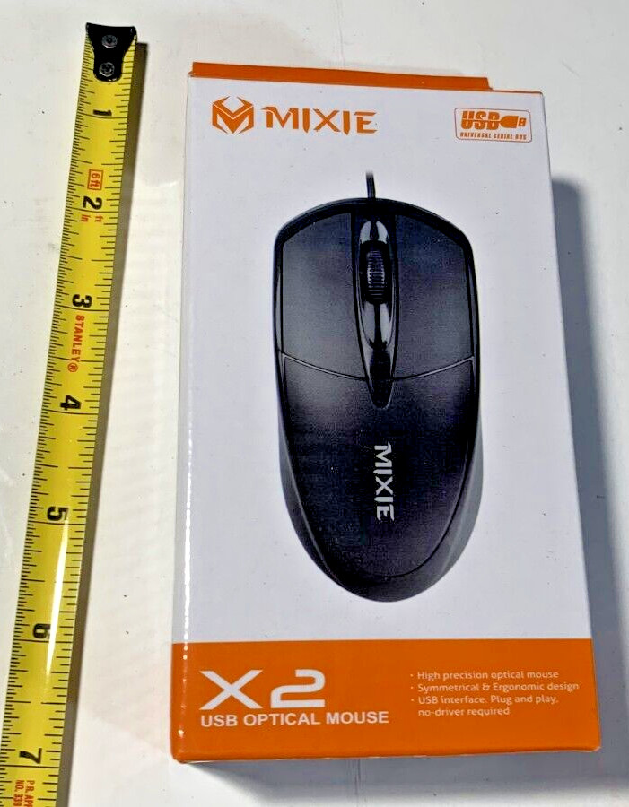 Mixie X2 USB Optical Mouse Wired - Black - New Factory Sealed