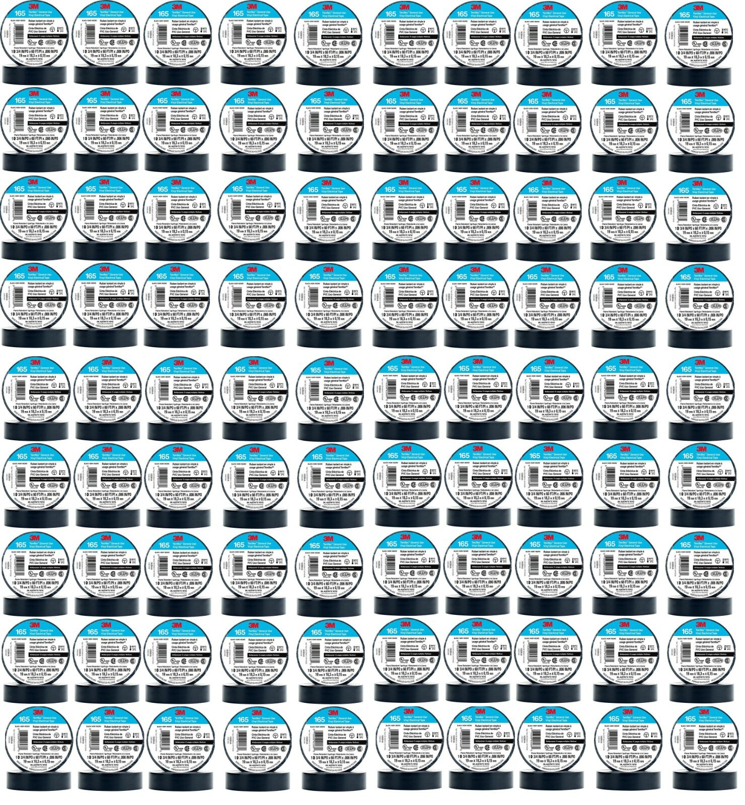 3M TEMFLEX 165 3/4" X 60' BLACK VINYL ELECTRICAL TAPE 90 ROLLS - SHIPS FREE!