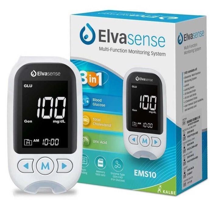 ELVASENSE by KALBE - 3in1 Blood Sugar Cholesterol Uric Acid Checker EMS10