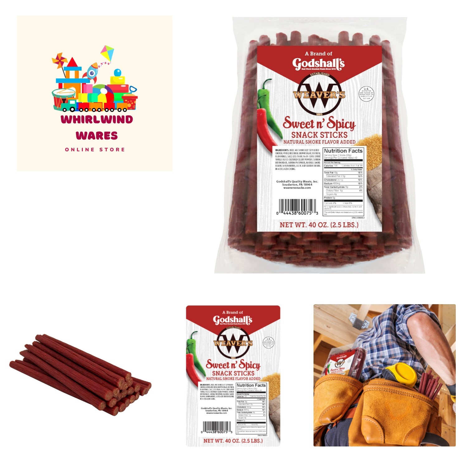 Weaver’s Sweet N Spicy Snack Sticks 80 sweet & spicy 6.5” beef & chicken snac...