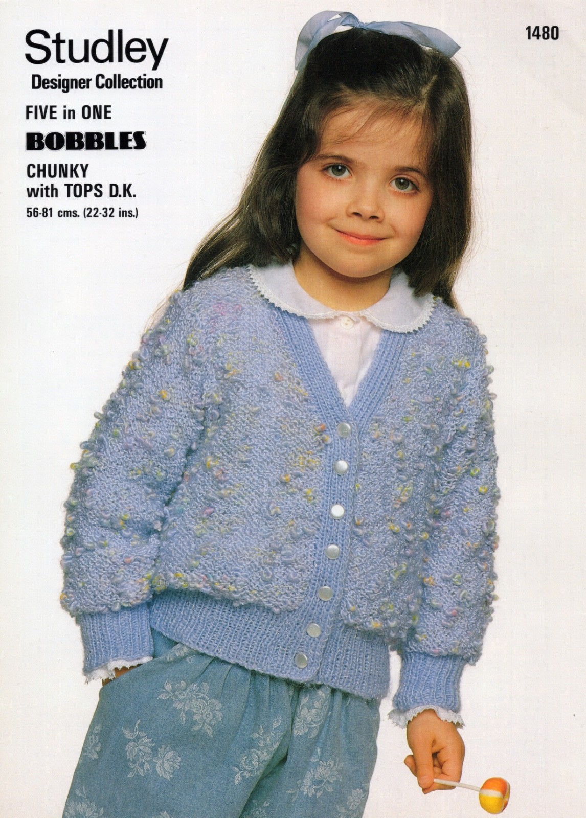 Studley Knitting Pattern 1480 Bobbles Chunky & Tops DK Child's Cardigan 22-32