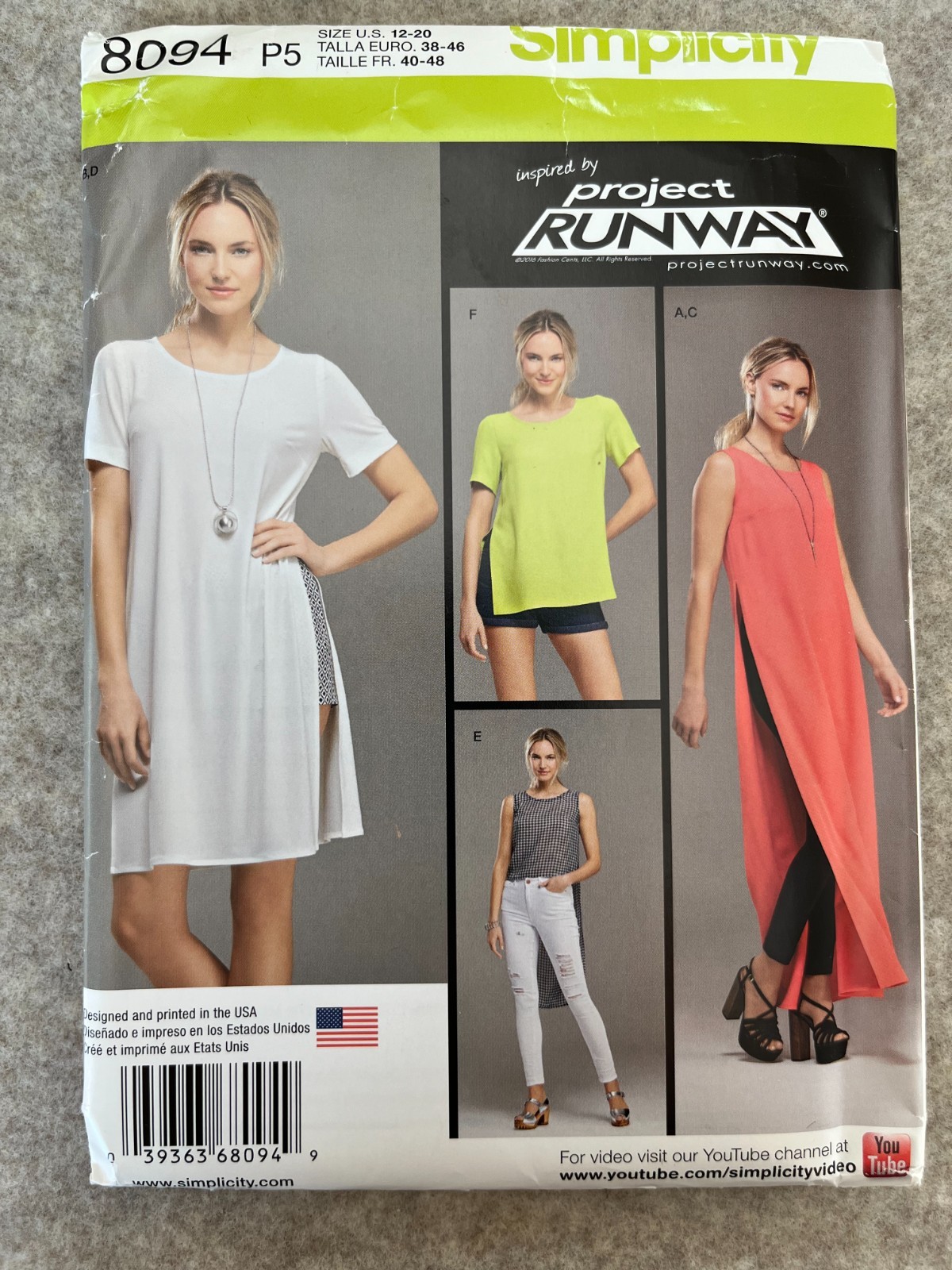 Simplicity Pattern 8094 Tunic w Side Slits, Shorts & Leggings Sz 12-22 UNCUT