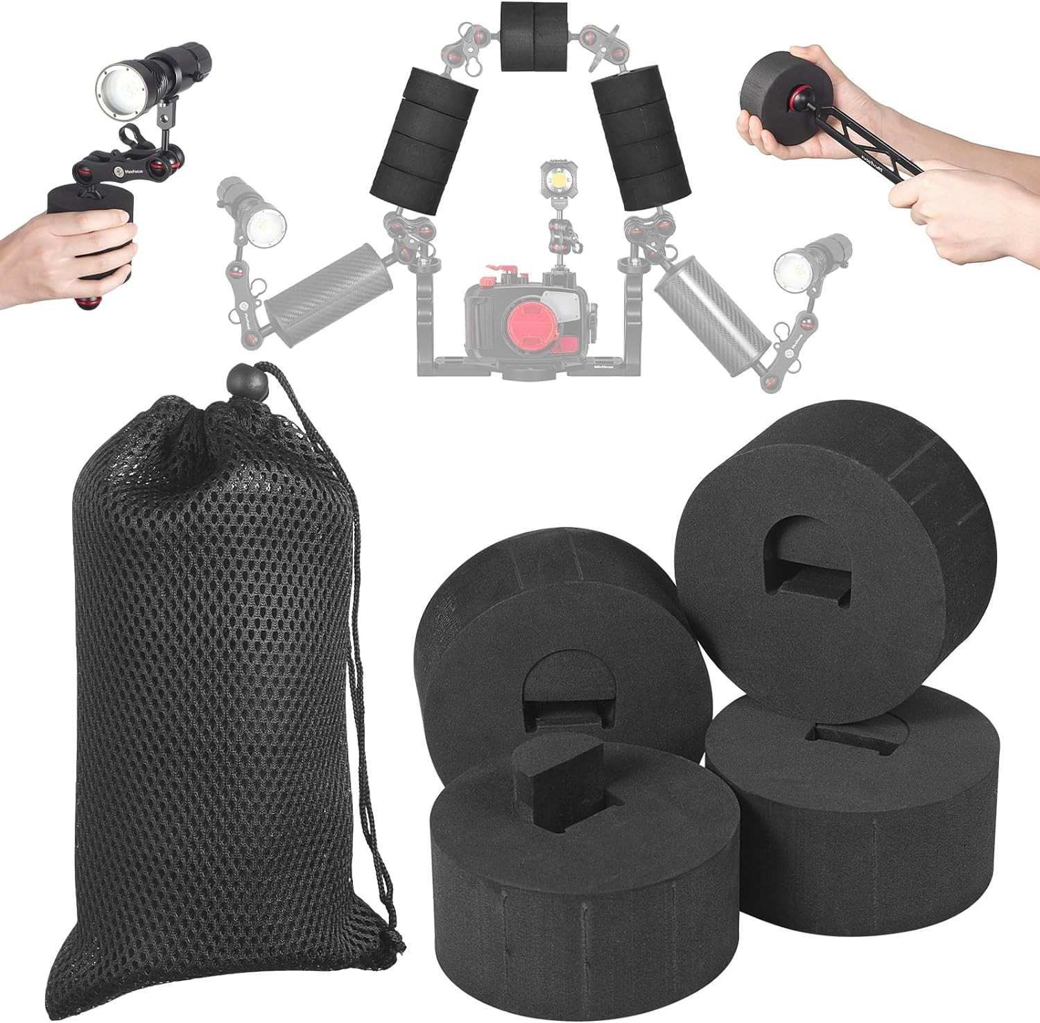 4Pcs Underwater Camera Buoyancy Float Kits, Provided 175g*4, Black