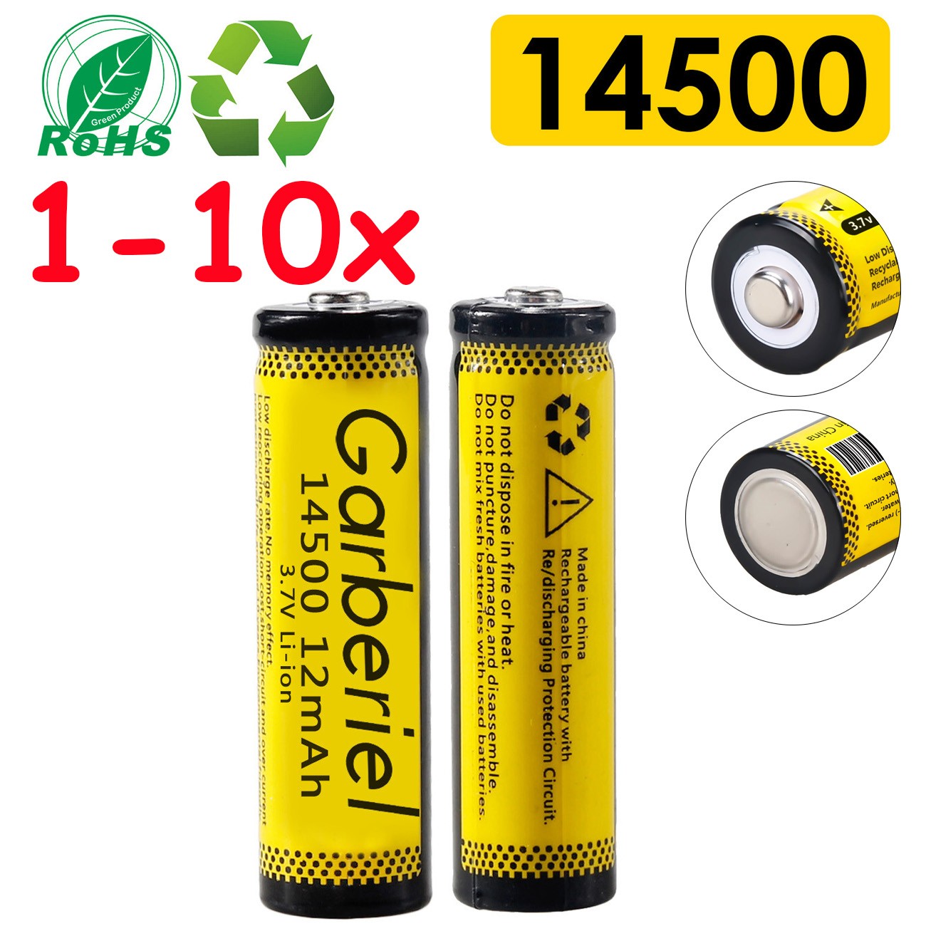 1-10PC 14500 Battery 1200mAh 3.7V Rechargeable Batteries Cell For Flashlight Lot