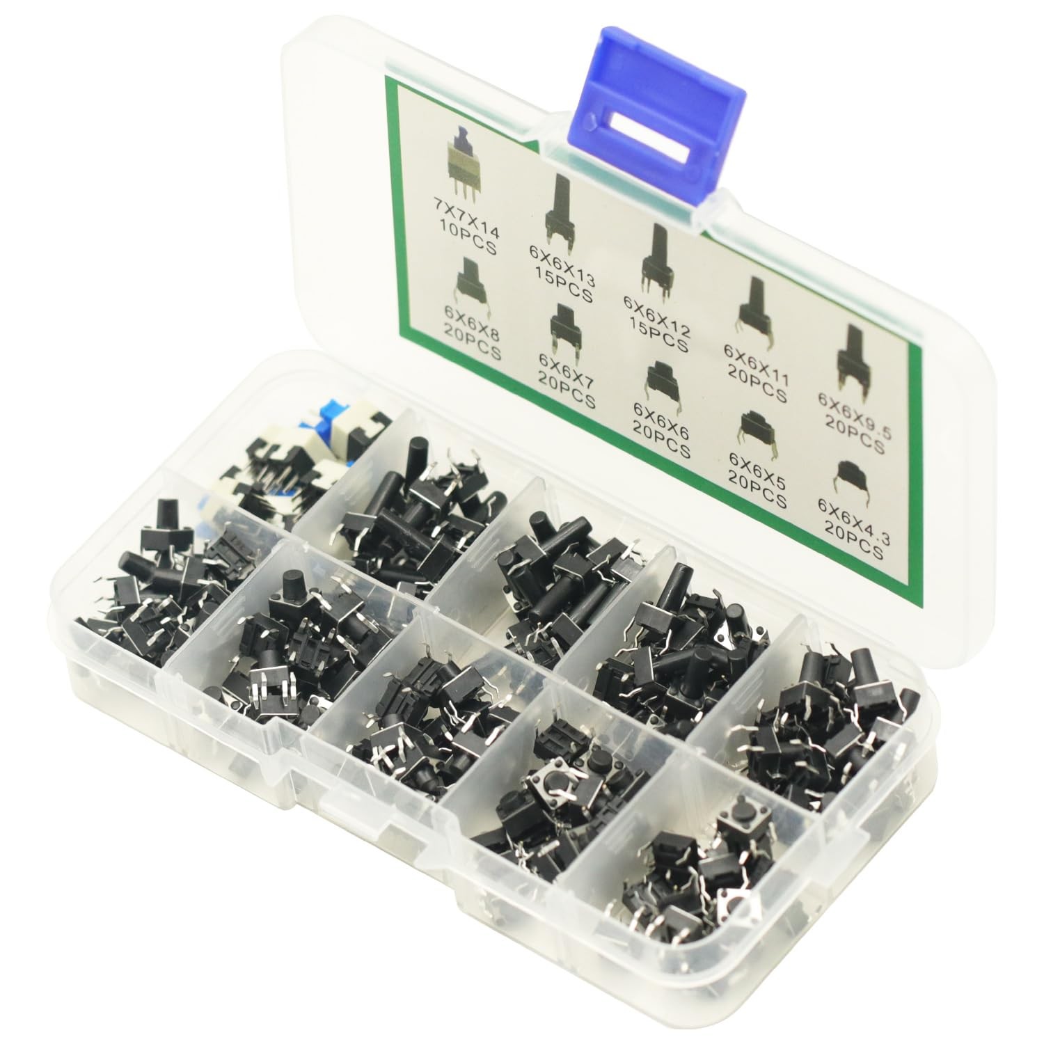 180pcs 10 Value Tactile Switch 4Pin 6x6mm PCB Micro Push Button Switch