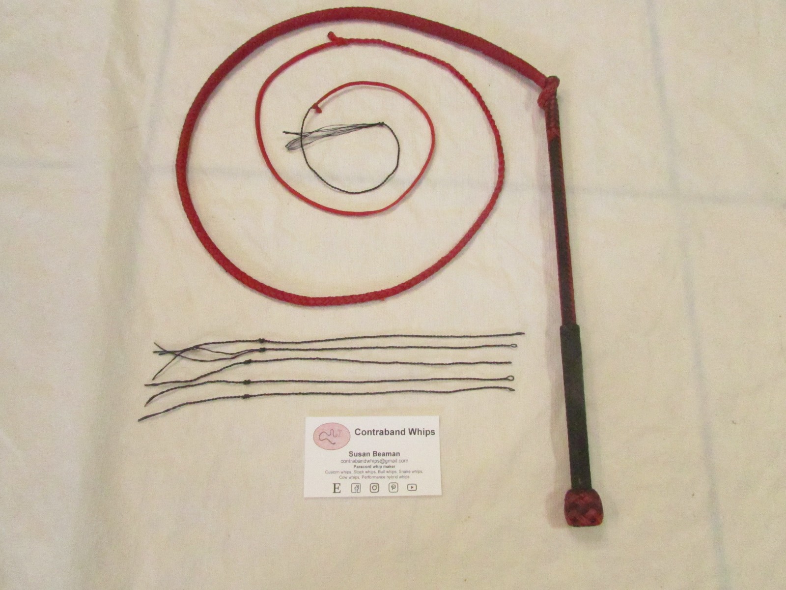 Contraband Whips 3 Foot 8 Plait Mini Nylon Paracord Stockwhip Black and Red