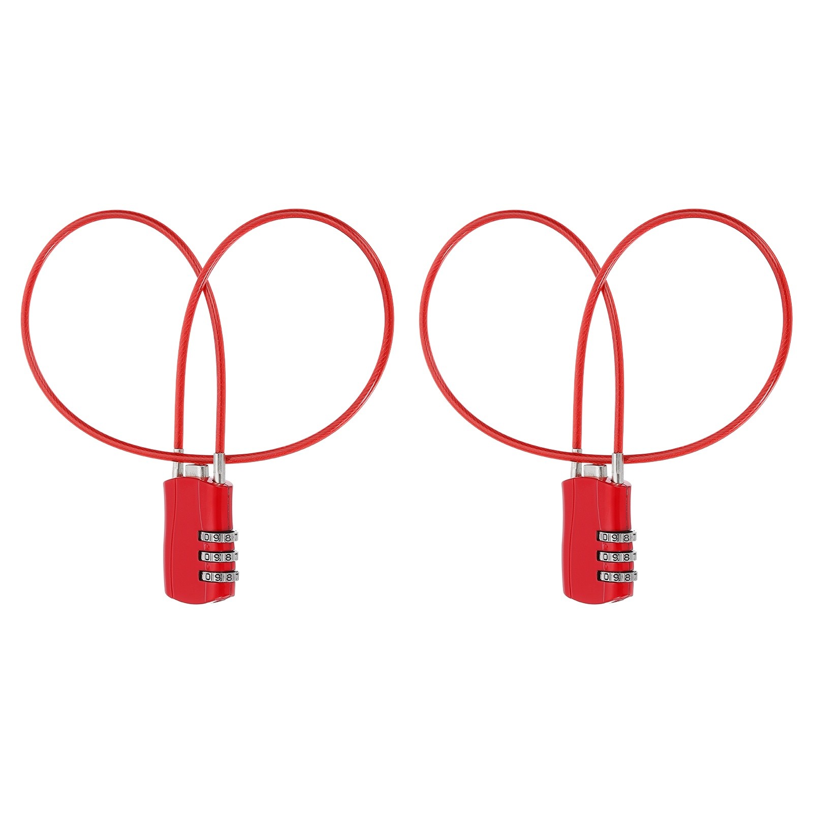 2 Pcs 3 Digit Luggage Cable Combination Lock with 20" Long Cable, Red