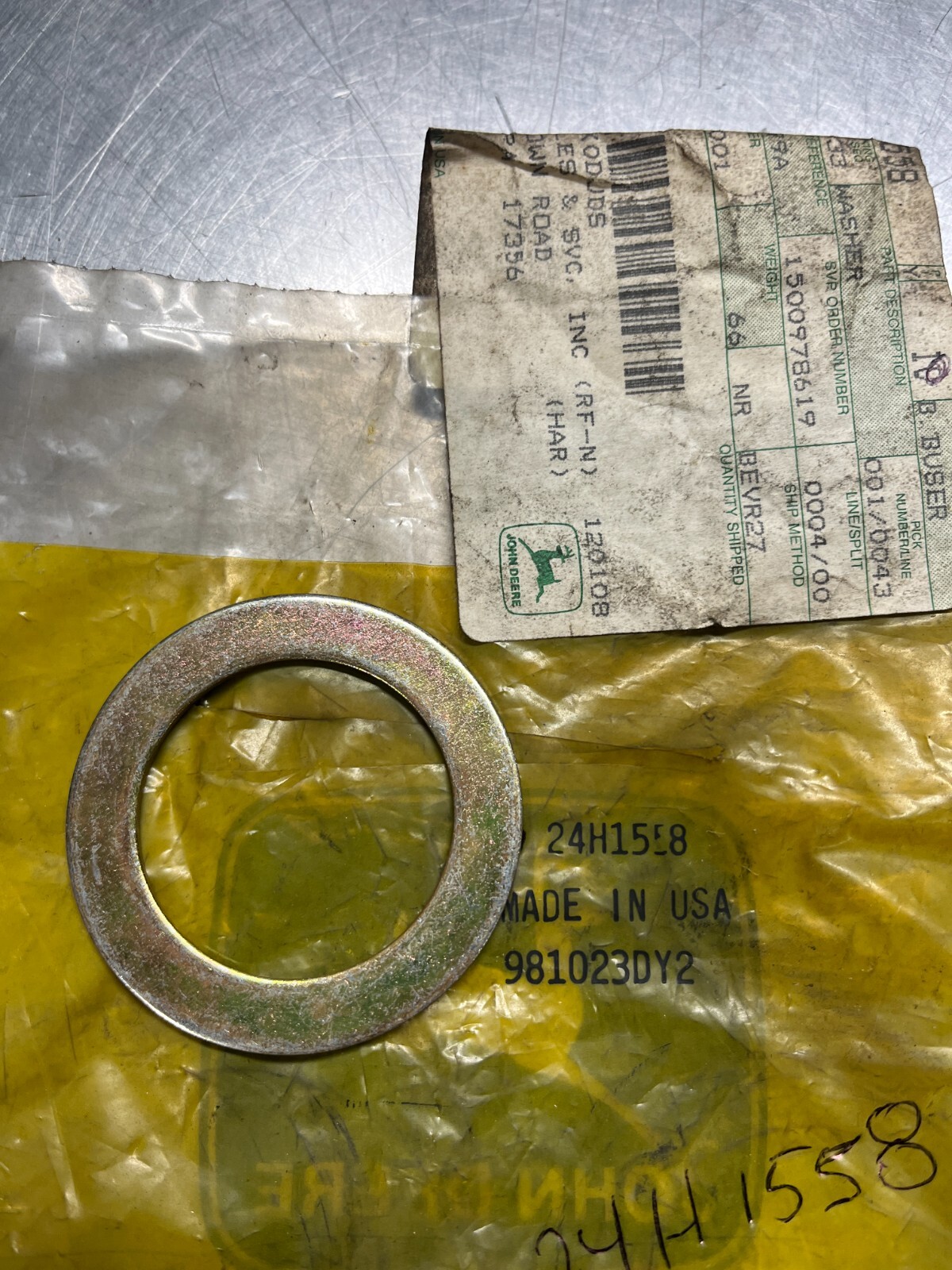 24H1558 GENUINE OEM John Deere WASHER