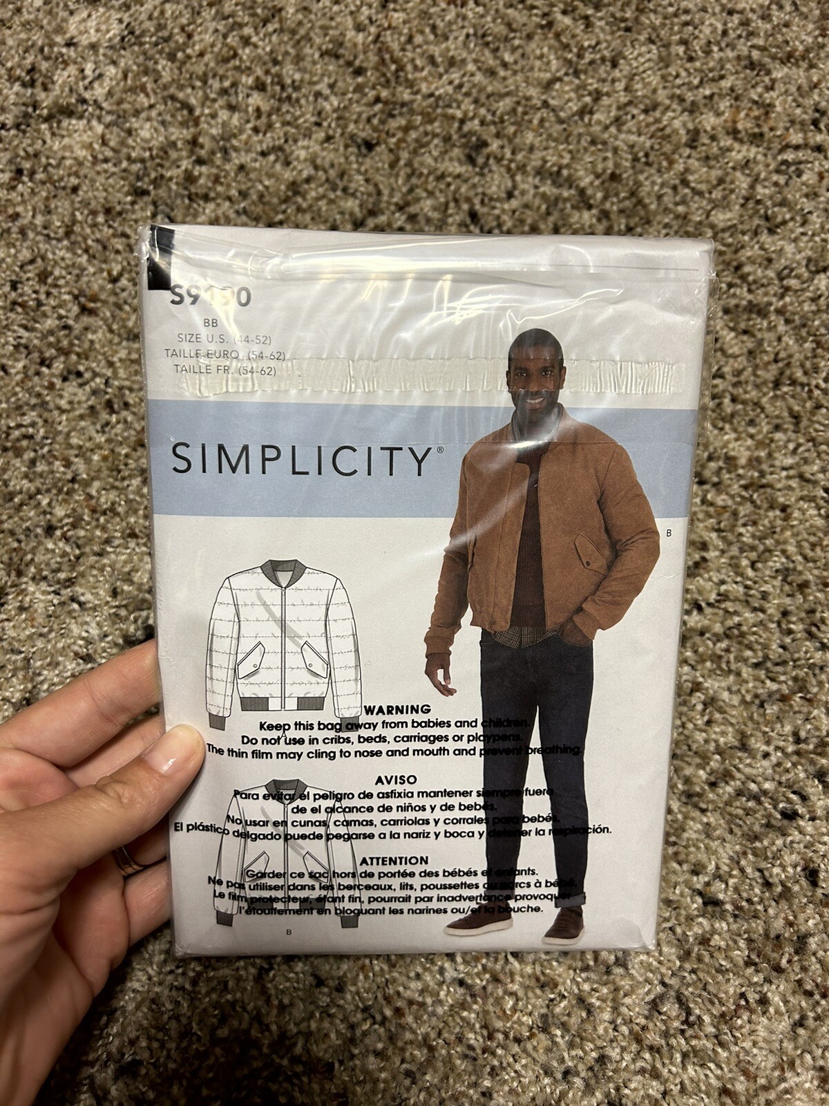 NEW Mens Jacket Sewing Pattern~Insulated Variation (Sizes 44-52) Simplicity 9190