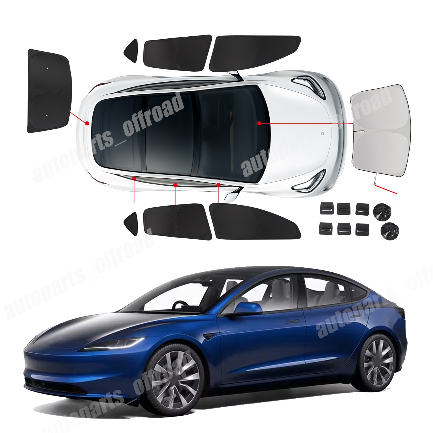 For Tesla Model 3 2023-2025 Privacy Custom-Fit Side Window Sunroof Sunshade NEW