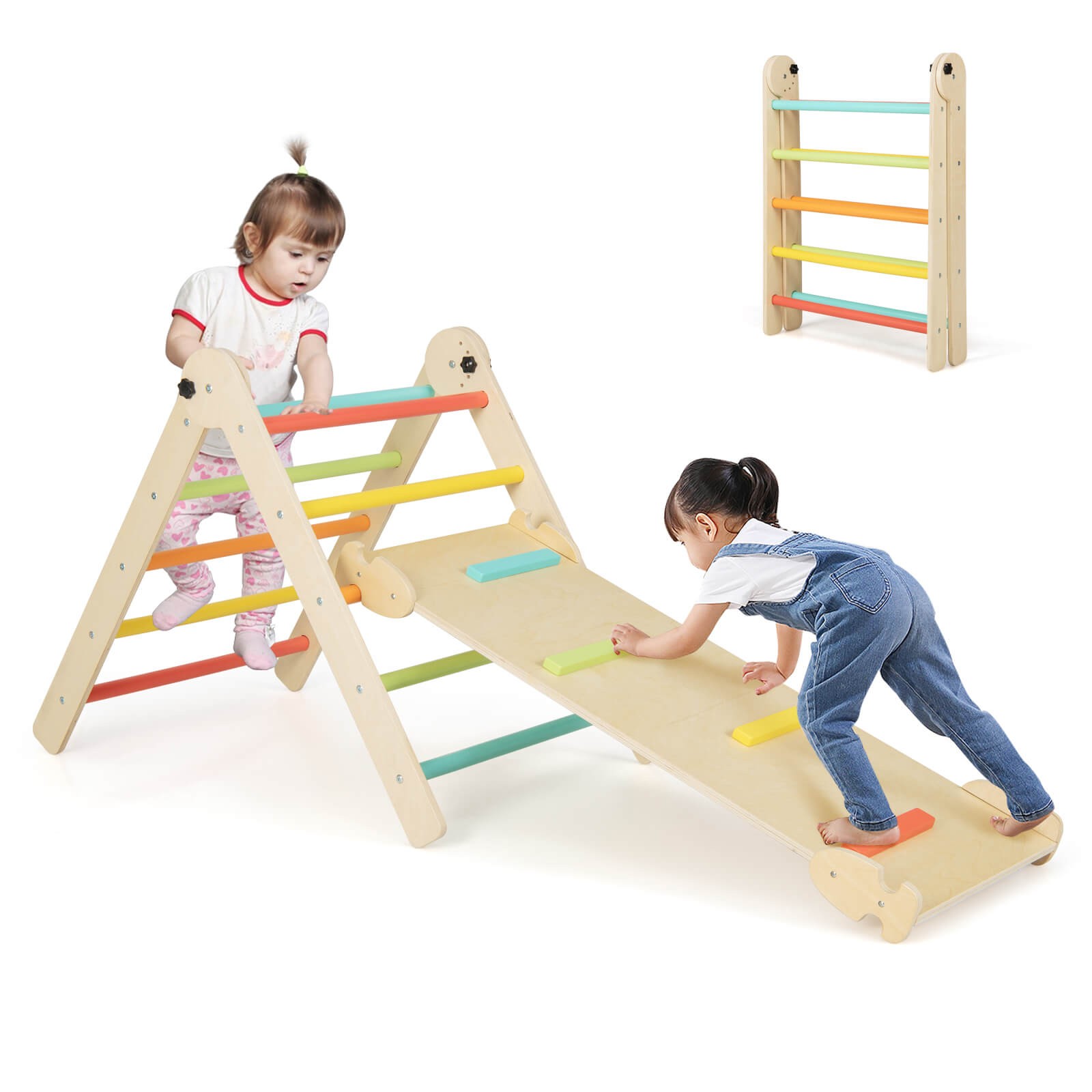3-in-1 Triangular Climbing Toys Foldable & Height-adjustable Triangle Set