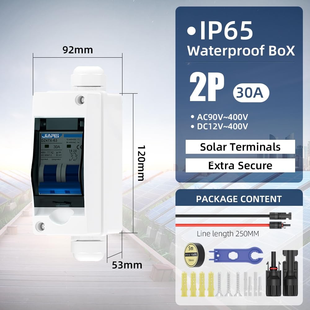 Solar Panel Disconnect Switch 30 Amp 400V Breaker Box, PV DC Miniature Circui...