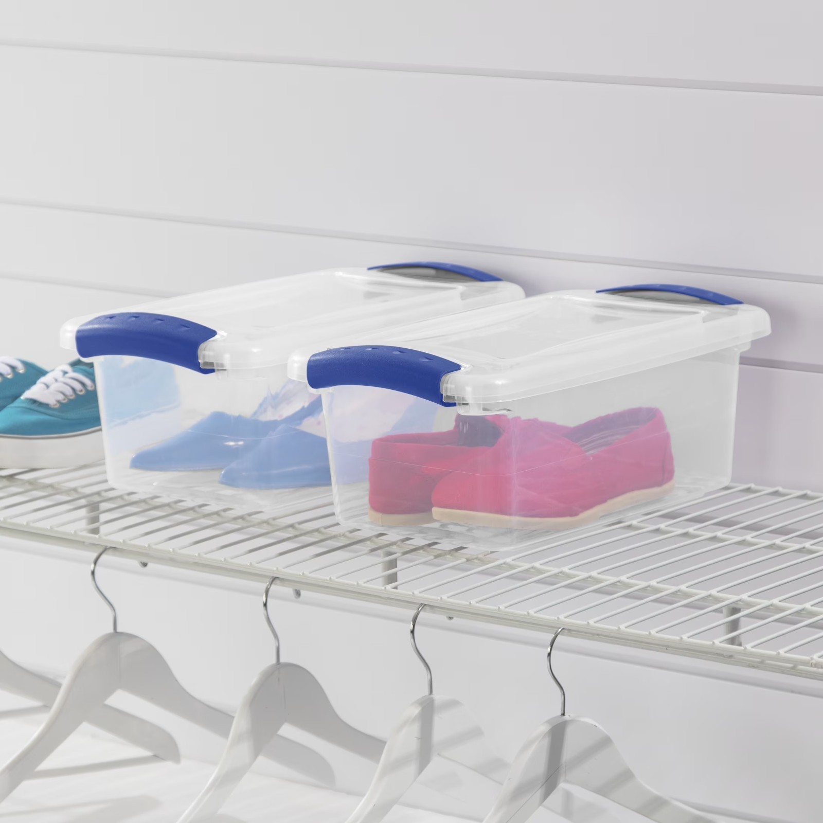 Sterilite 7 Quart Small Latching Storage Bin Plastic with Latch Lid Blue 3pk