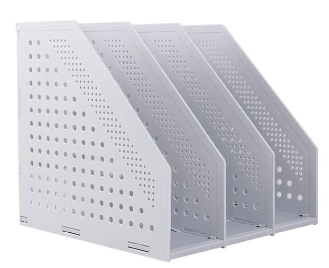 2 Pack!  Deli Foldable Triplicate Magazine Files Rapid Assembly - light grey