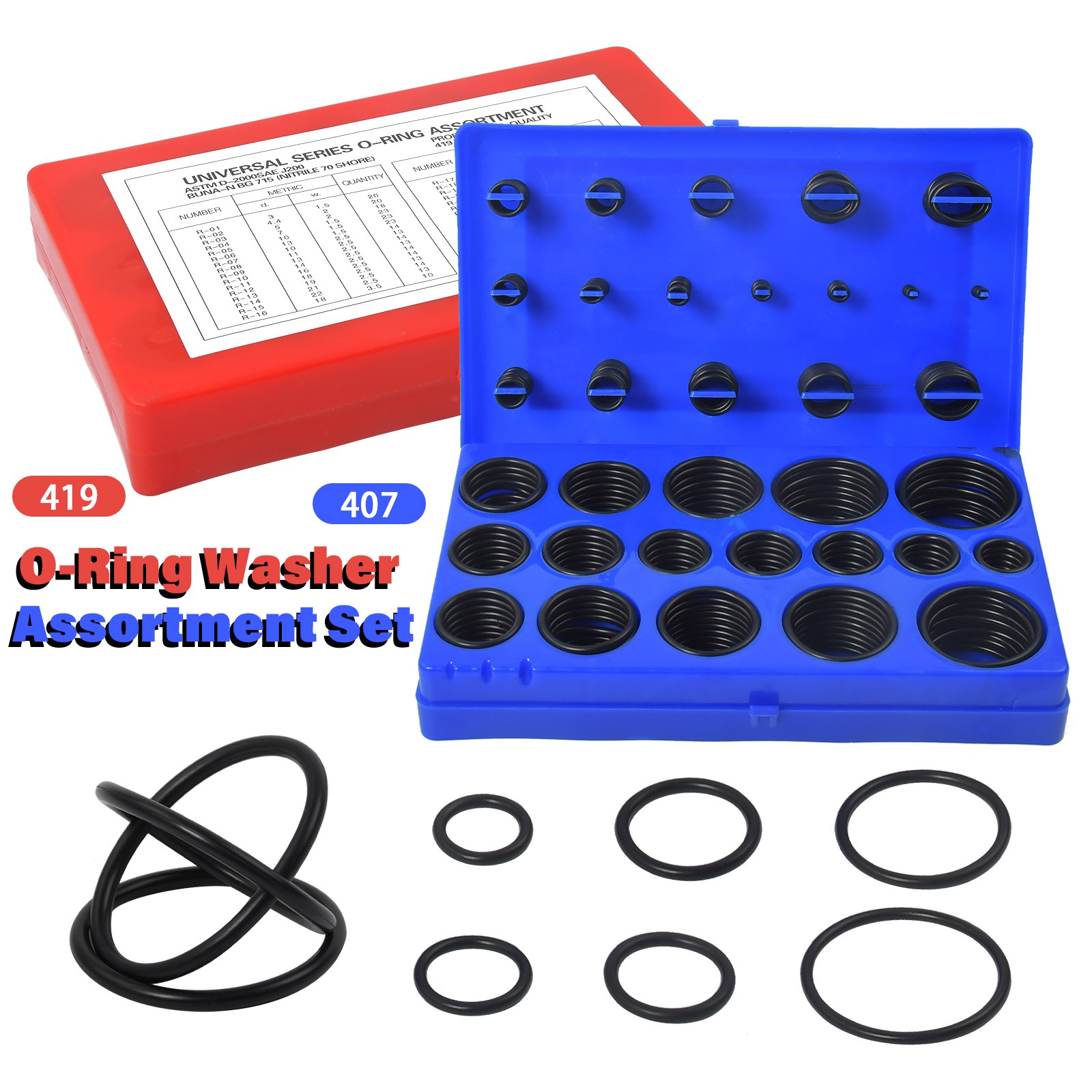 826 PCS Universal O Ring Assortment Set Metric Oil Proof Kit 64 Size O-Ring Case