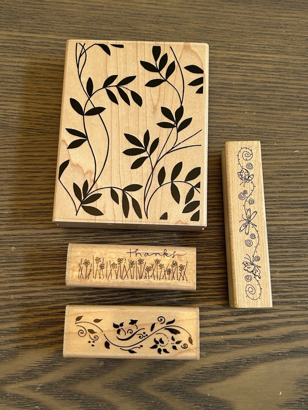 Butterflies Thanks Leaves Set of 4 Wood and Rubber Stamps