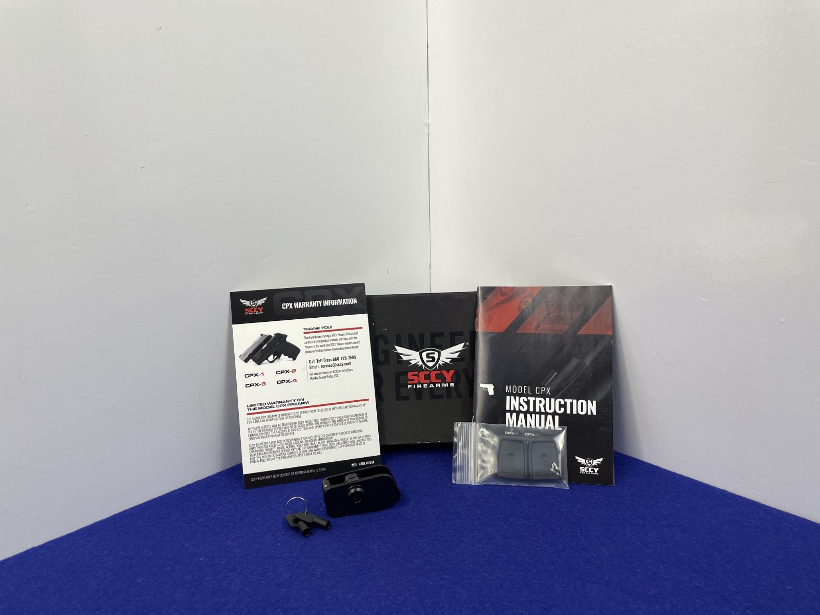 SCCY CPX 2CBSGG3 Factory-Original Box With Paperwork Lock And Accessories