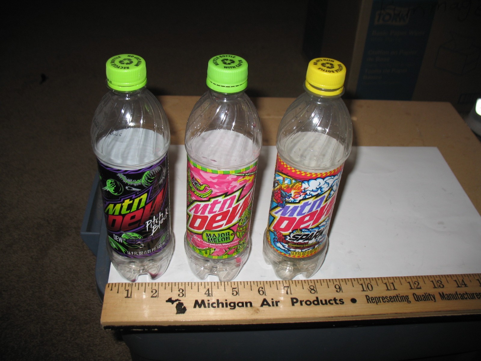 LOT OF 3 MOUNTAIN DEW SODA BOTTLES 16.9 oz 2022-23 SPARK PITCH BLACK MAJOR MELON