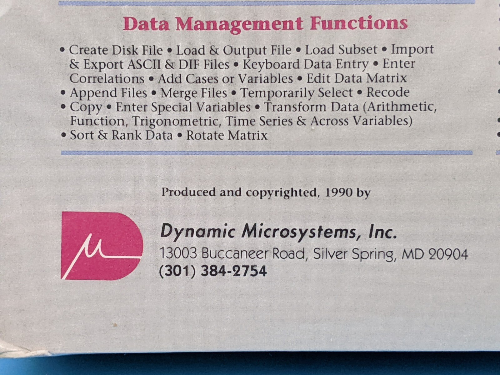 GB-STAT V3.0 Statistics As Graphs Dynamic Microsystems: Software / VTG 1990 DOS