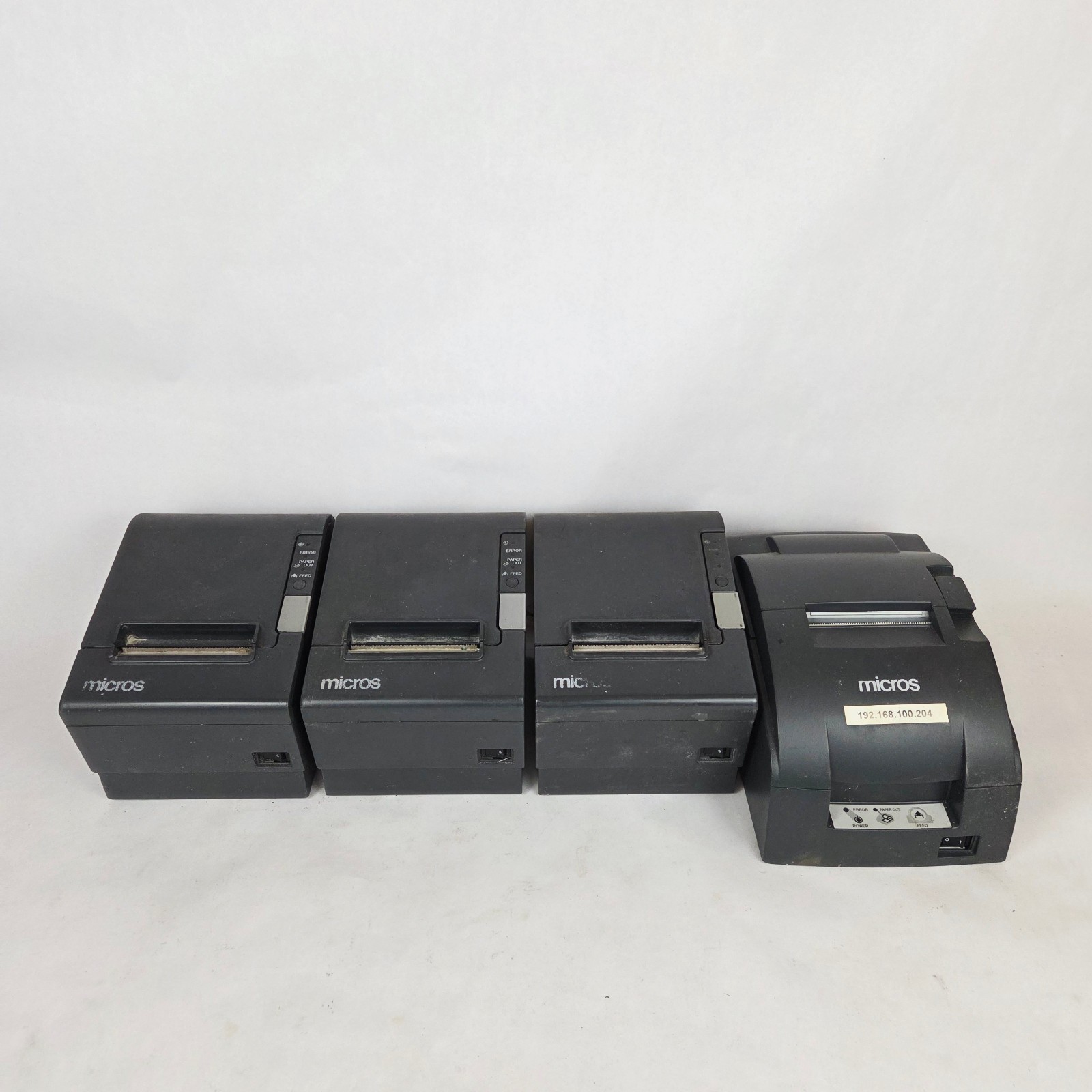 Lot of (3) Epson TM-T88IV and (1) Epson TM-U220B Receipt Printers (For Parts)