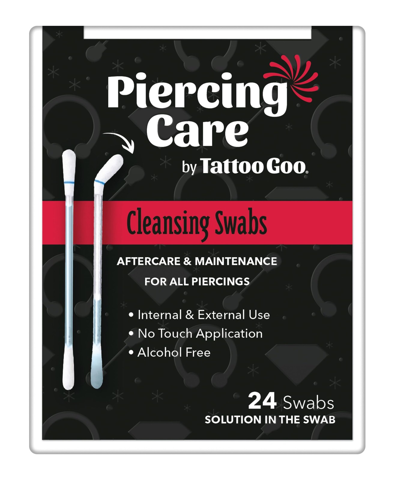 Tattoo Goo Piercing Care Cleansing Swabs, 24 Count, Medicated Cotton NEW