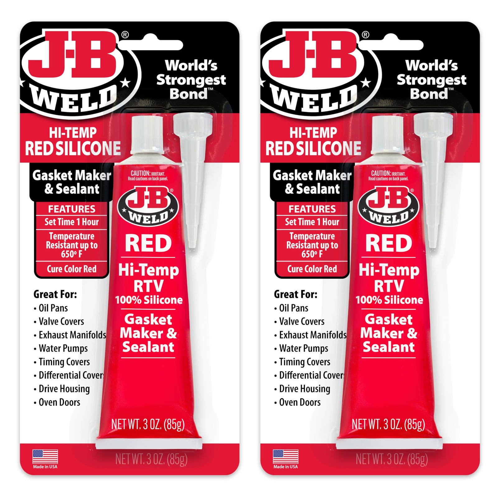 J-B Weld 31314 Red High Temperature RTV Silicone Gasket Maker 3OZ 2 Pack,