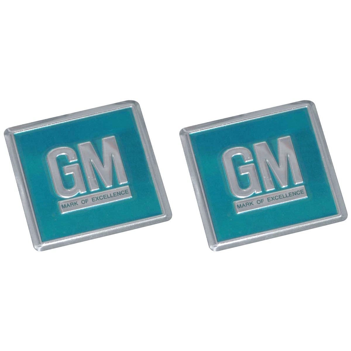 Door Jamb Embossed Metal Decal Badge Foil Turquoise 1964-68 GM All 2pc