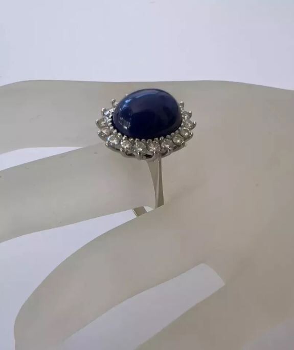 Natural Blue Star Sapphire Ring Engagement Stackable 925 Sterling Silver Rings