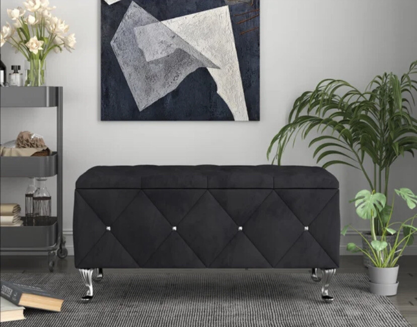 Cranes  Upholstered Flip Top Storage Bench