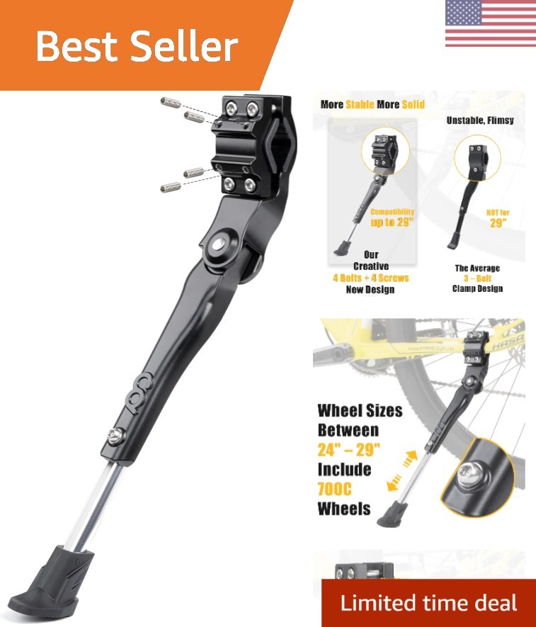 Adjustable Bicycle Kickstand for 24-29" & 700C Bikes - Durable & Stable