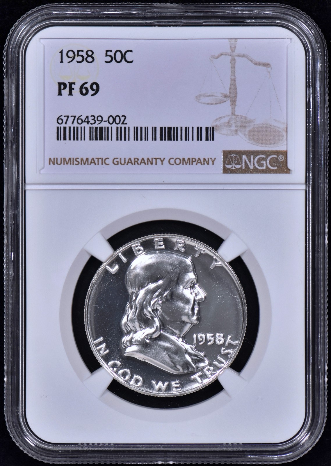 1958 Proof Franklin Half Dollar 50c NGC PF 69 (PR69) - White / Spotless!