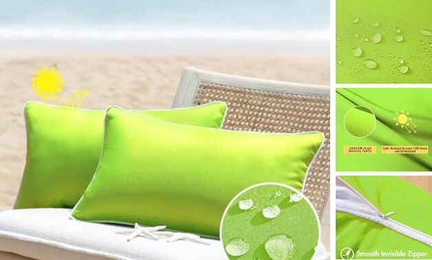 12x20 Set of 2 Outdoor Waterproof Lumbar 20" x 12" (Pack of 2) Green