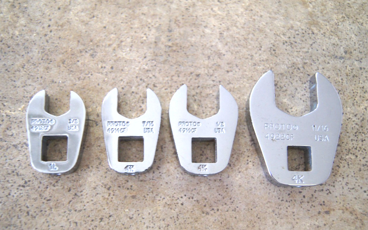 4 Proto Crowfoot Wrenches Polish Chrome 3/8 Dr 3/8,7/16,1/2,11/16