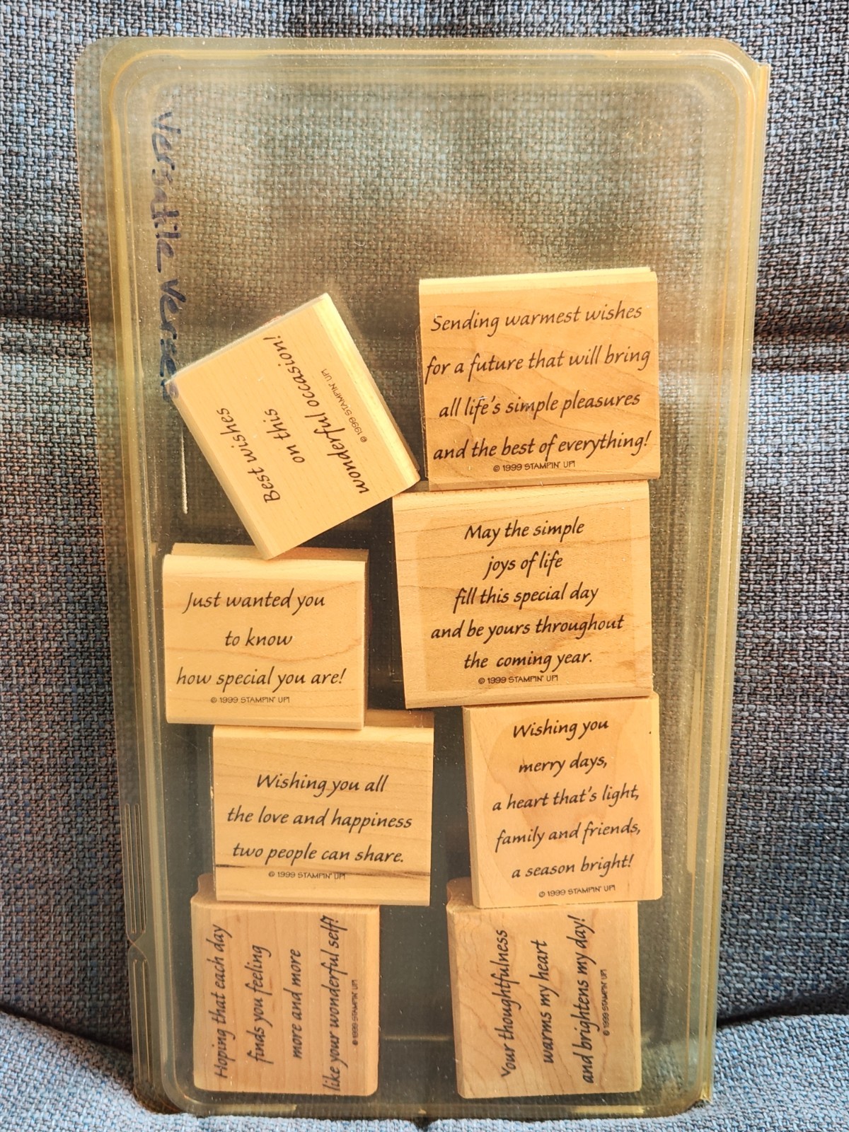 Stampin Up! "VERSATILE VERSES" set of 8 Wood Rubber Stamps RETIRED 1999