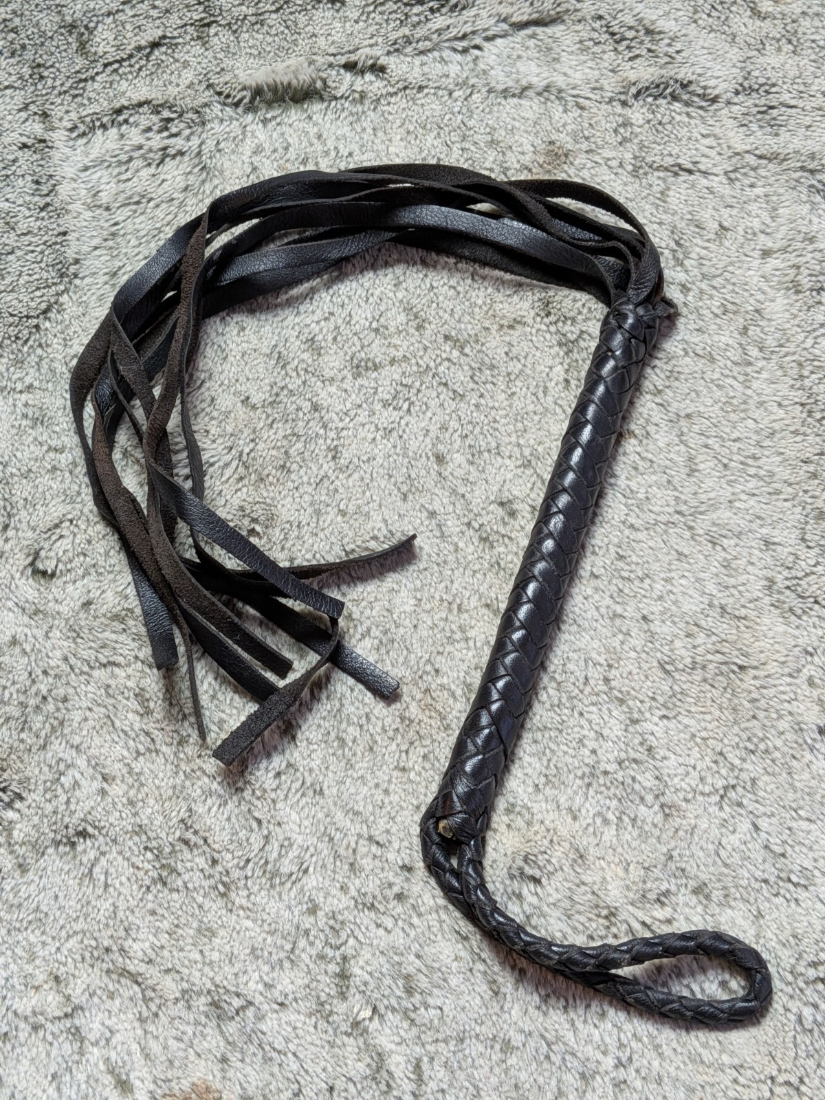 Handmade Braided Leather Whip Black Durable Western Style