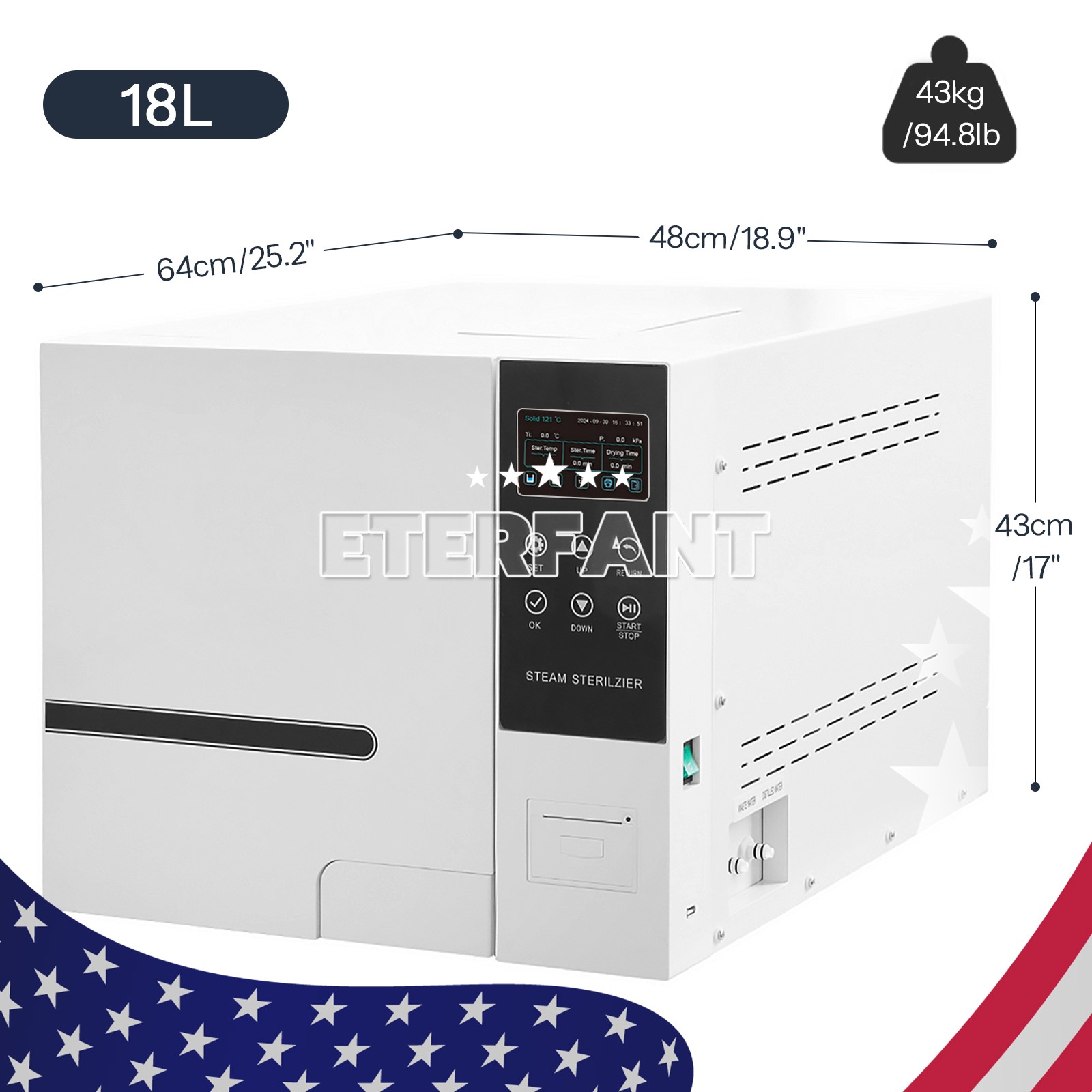 18L ClassN/B Dental Medical Autoclave Steam Sterilizer with Drying Function