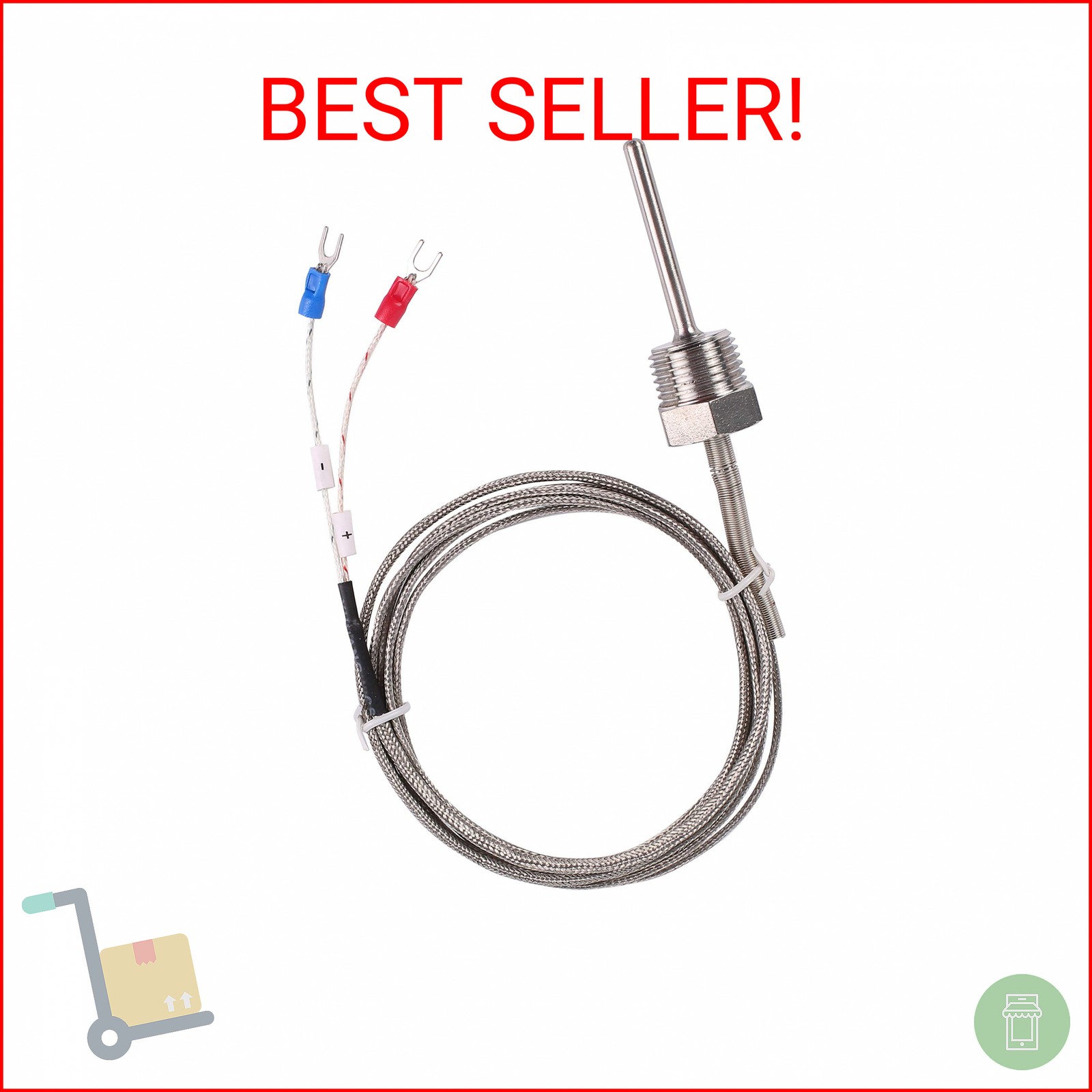Waterproof K Type Thermocouple Probe for PID Controller - 2m Shield Wire, 0~500℃
