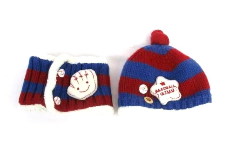 GZ Boy's Red Blue Fleece-Lined Cap & Neck Wrap - Baseball Theme Accessories
