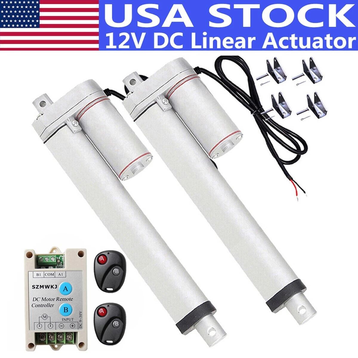 2x 14mm/s 8"-18" Stroke Linear Actuators 1000N/22lbs 12V Motor Controller System
