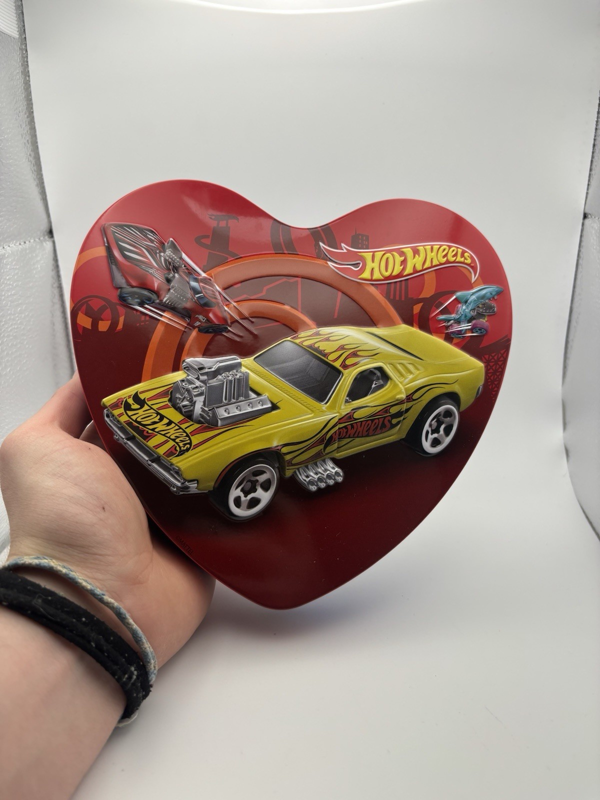 Hot Wheels Valentine Candy Heart Shaped Tin Box Storage 3D Design ** Tin Only **