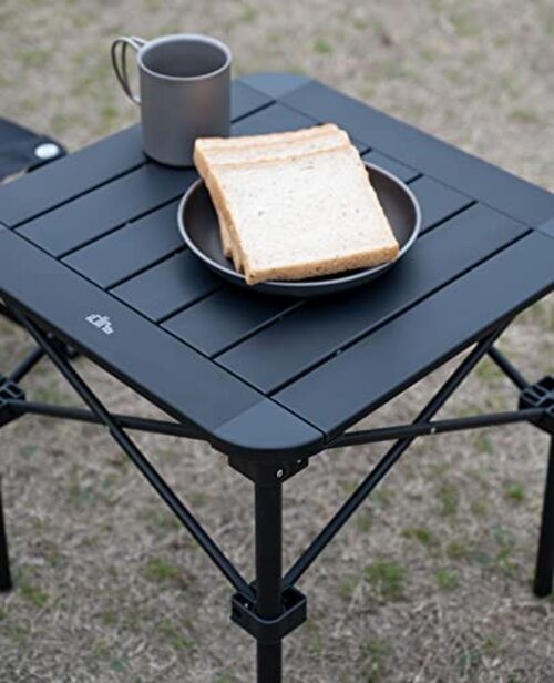 Lightweight Stable Alu. Folding Square Table Roll Up Top with Small Dark Black