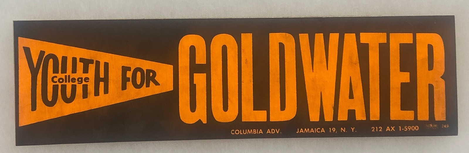College Youth For GOLDWATER Political Bumper Sticker 12” x 3”