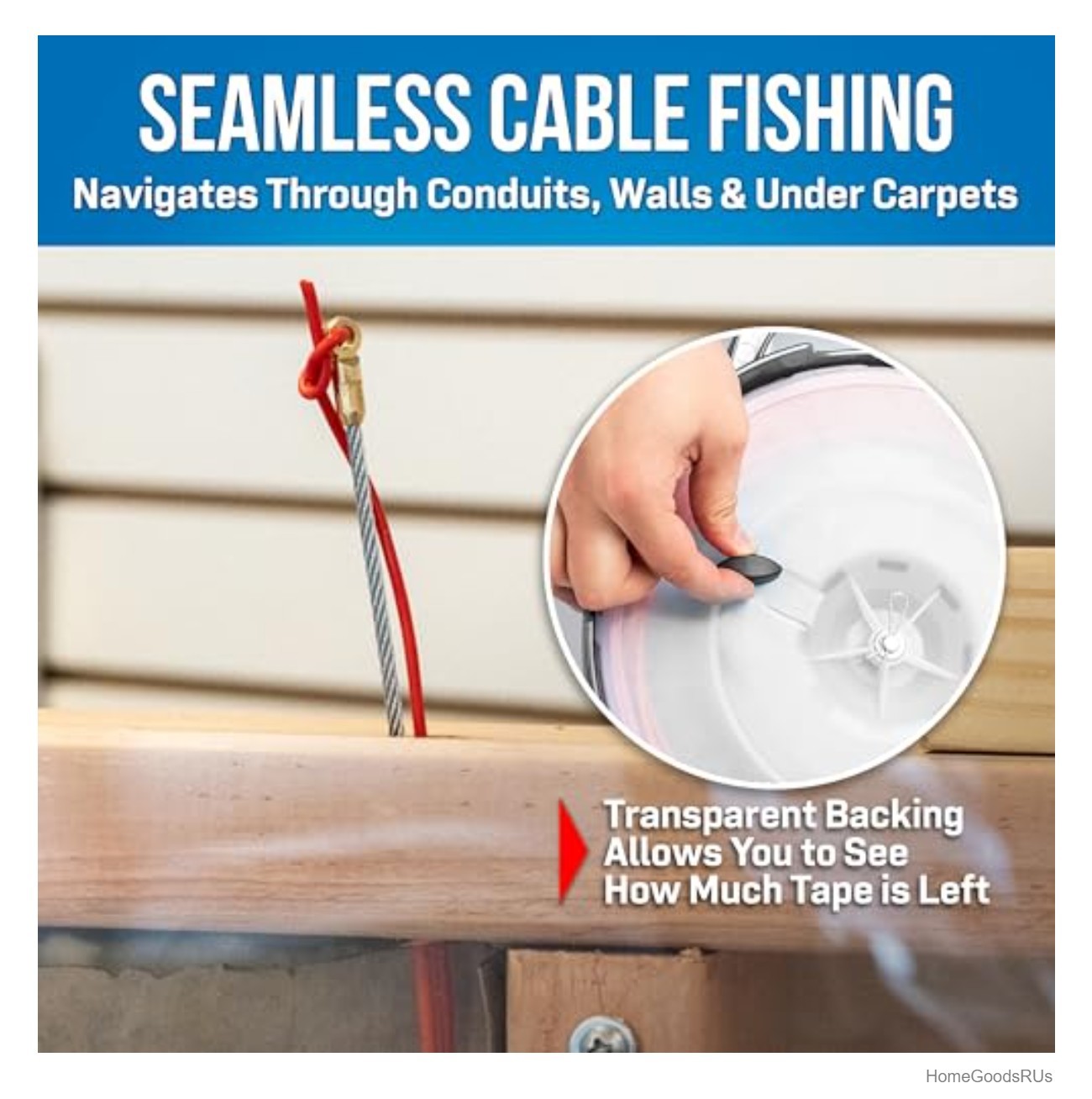 Fiberglass Fish Tape 100ft Non-Conductive Rodder Electrical Cable Puller