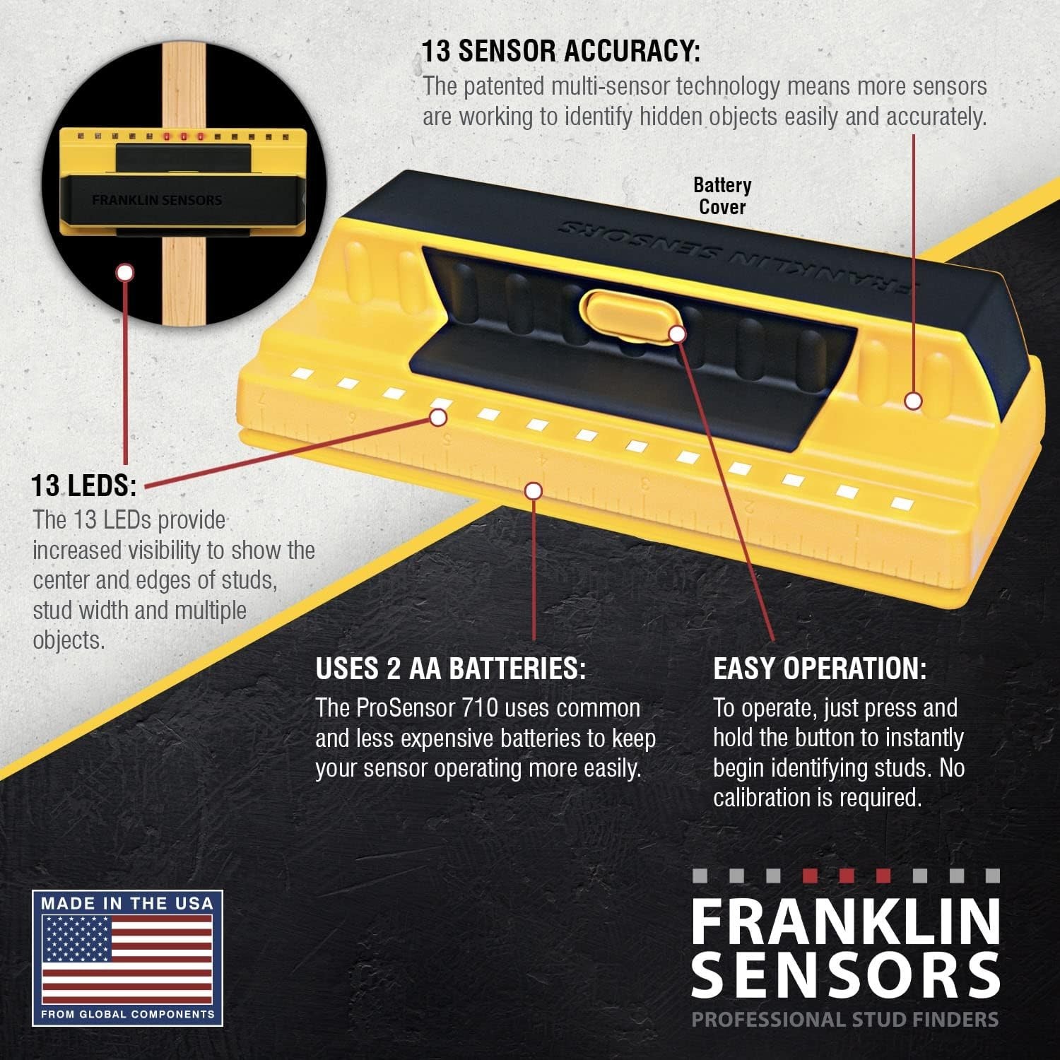 Enhanced Accuracy Stud Detector | 13-Sensor Wall Scanner