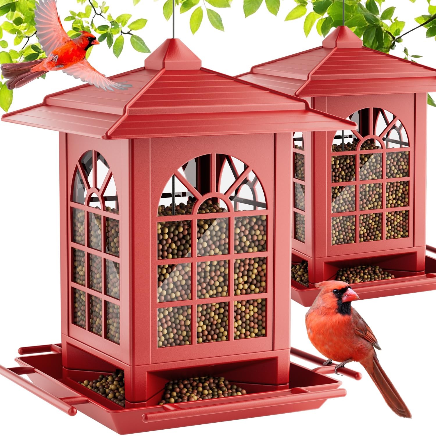 Birdream 2 Pack Bird Feeders for Outdoor Hanging, Assembly 2 Pack, Red