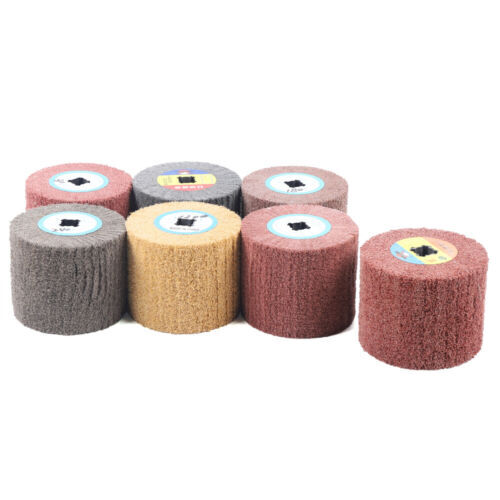 7Pcs Wire Drawing Wheel 60#-600# Grit Drum Burnishing Polishing Buffer Wheel