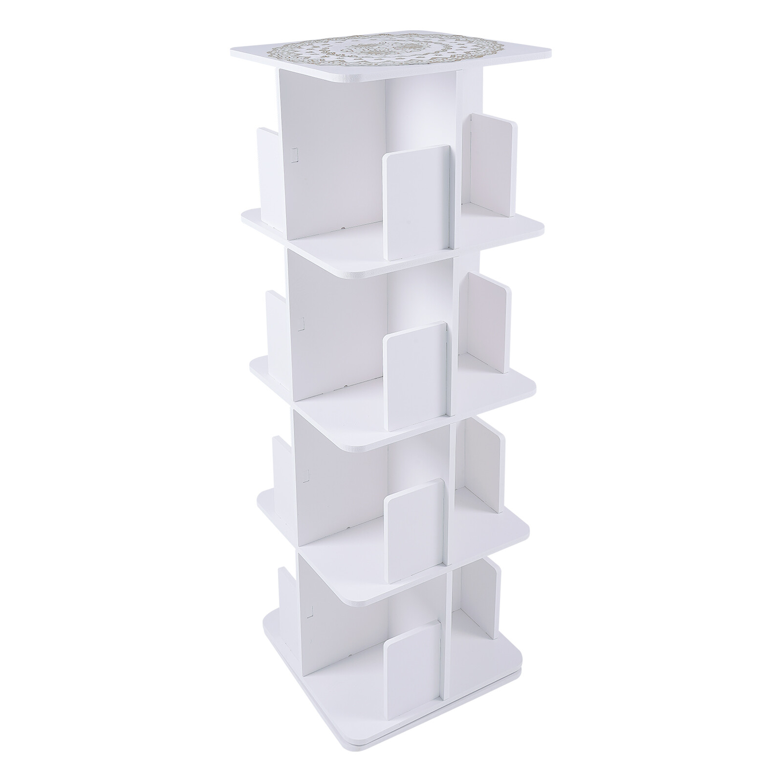 4-Tier White 360° Rotating Bookshelf Standing Bookcase Small Corner Bookcase
